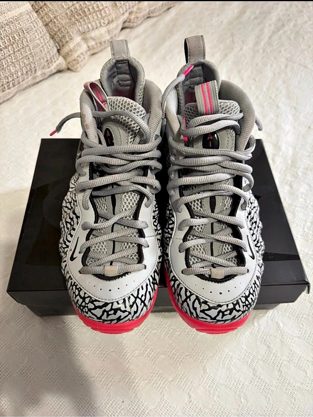 Nike Air Foamposite Pro PRM 'Elephant Print' Sneakers Gray & Red US 10.5